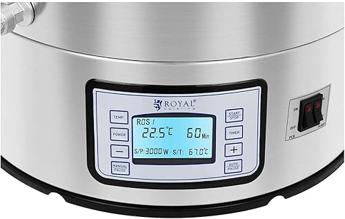 Royal Catering RCBM-42N Bouilloire de Brassage de bière en Acier Inoxydable 60 L 3000 W (Plage de Chauffage 1800 W + 1200 W, 2 éléments Chauffants, Modes Automatique/Manuel, Robinet de vidange) - Nail Gallerys