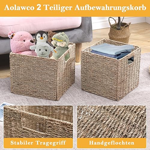 Aolawco Kallax Lot de 4 paniers de rangement tressés pliables en osier pour le rangement - 28 x 28 x 28 cm - Panier de rangement stable avec poignées de transport pour étagères, garde-manger, salle de - Nail Gallerys