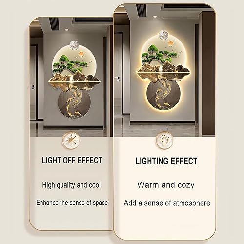 YuchiFa Décoration murale 3D, sculptures murales à suspendre avec lumière LED, lampe de décoration murale, peintures murales chinoises pour la maison, l'entrée, le couloir, la chambre à coucher (#2) - Nail Gallerys