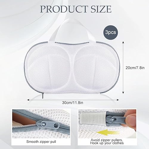 Bieiyhe 3 Pièces Sac de Lavage Soutien Gorge 20 X 30 cm,Filet Linge pour Soutien Gorge,Filet Sous Vetement Machine A Laver,Sac à Linge Pour Machine à Laver,Sachet Machine A Laver,Filet de Lavage Zippé - Nail Gallerys