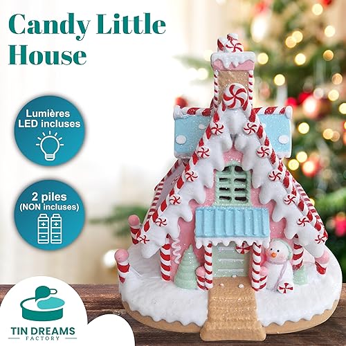 TIN Dreams | Maison de Noël en Bonbons avec Lumière LED | Candy Little House | Décoration de Noël pour Village en Miniature | Maison en Pain d’Épices Décorative pour Villages de Noël - Nail Gallerys
