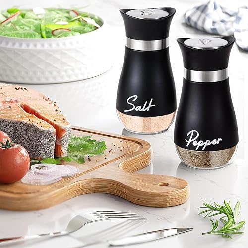 UDQYQ Ensemble salière et poivrière en acier inoxydable avec bouteille en verre, distributeur d'épices, accessoires de cuisine pour la maison, la cuisine, le restaurant, la table à manger (noir) - Nail Gallerys