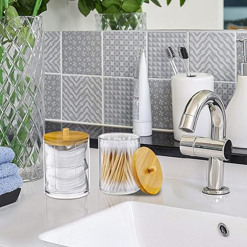 NELXIBI 3 Pièces Boite Coton Tige, Distributeur Coton Tige, Rangement Coton avec Couvercle en Bambou, Boite a Coton Tige, Boite Coton Convient pour le fil Dentaire, les Houppettes, etc Petits Objets - Nail Gallerys