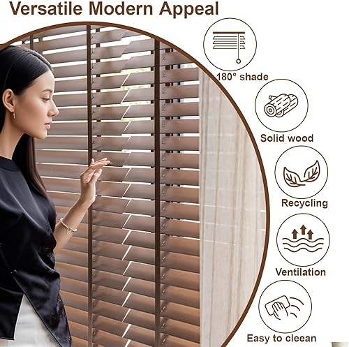 Store Occultant Fenetre Bois Exterieur, Stores Venitien Interieur Lamelle 50 mm, Store Thermique Isolant Brise Vue Impermeable avec Rail de Guidage pour Cuisine Chambre Salle de Bain(Red Brow) - Nail Gallerys