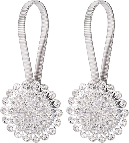 JIZZU Embrasses de Rideaux Magnétiques Cristal, 2PCS Boucles à Rideaux Magnétiques, Embrasses de Retenues avec Fil à Ressort, Pas de Forage, Décoration pour Bureau Domicile - Argent - Nail Gallerys