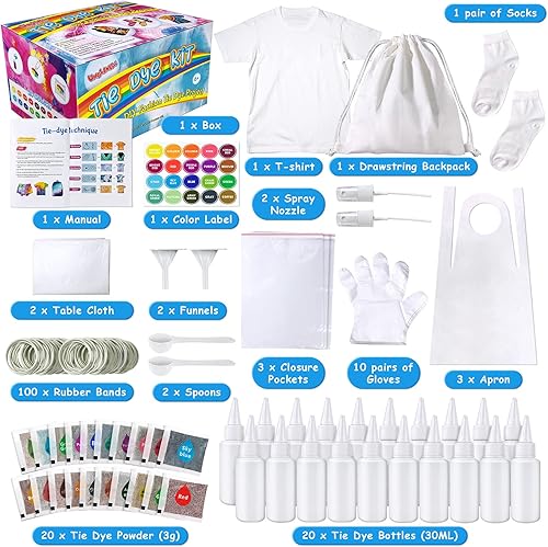 UNGLINGA Tie Dye kit, 20 Couleurs Peintures Teinture Textile Kits de Tie Dye kit Vives de Teinture Kits d'art tie-Dye adaptés aux Enfants et aux Adultes - Nail Gallerys