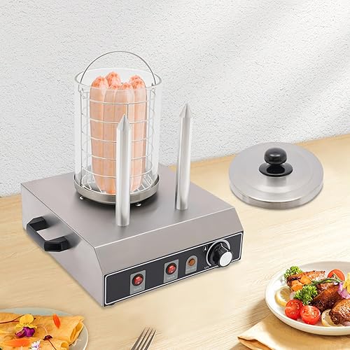 Chauffe-saucisses 422 W avec 2 brochettes chauffantes en acier inoxydable - Diamètre : 16 cm - Appareil Hot Dog - Température réglable de 0 à 85 °C - Cuiseur à saucisses électrique commercial - Nail Gallerys