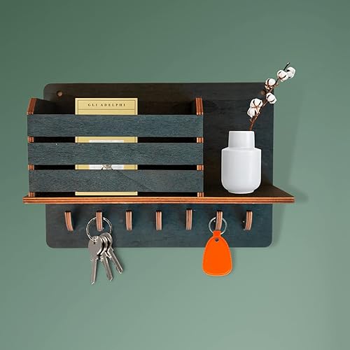 Pekiedo Vide-poche murale en bois, porte-clés murales, entrée moderne, idée cadeau originale, décoration maison, porte objets, accessoires (Noir) - Nail Gallerys