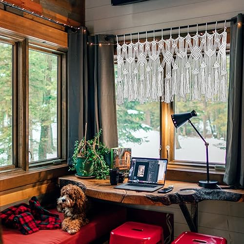POFEIKTS Cantonnière en macramé avec perles pour fenêtre Kichen Boho Rideaux courts à suspendre audessus du lit Décoration murale pour chambre à coucher, salon, cuisine, salle de bain 119 x 55 - Nail Gallerys
