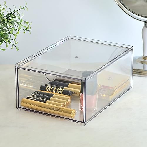 Youngever Lot de 2 Tiroirs de Rangement Empilables, 23 x 16.5 x 10 CM Tiroirs Empilables pour Cosmétiques, Organisateur de Rangement de Maquillage Transparent, Bacs de Rangement en Plastique - Nail Gallerys