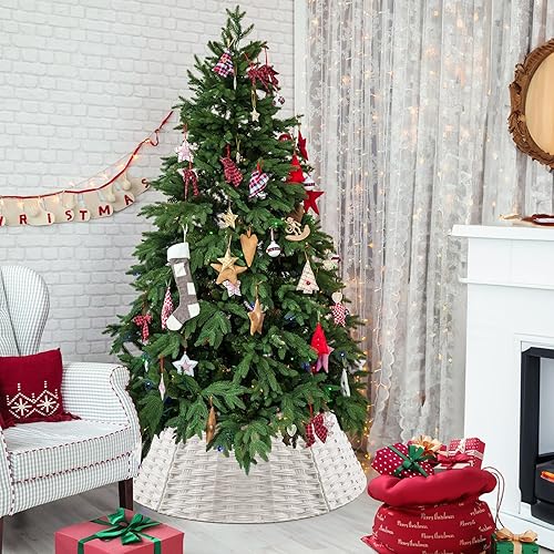 Bomclap Jupe de sapin de Noël en rotin artificiel - Pour décoration d'arbre de Noël - Panier rond - 70 x 50 x 26 cm - Couleur naturelle - Nail Gallerys