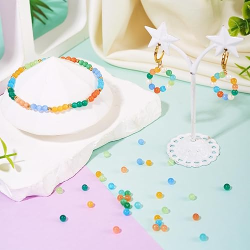 Crafans Lot de 180 perles rondes en verre œil de chat de 4 mm - 9 couleurs - Perles épaisses en vrac pour fabrication de bracelets, colliers, boucles d'oreilles, bijoux - Nail Gallerys