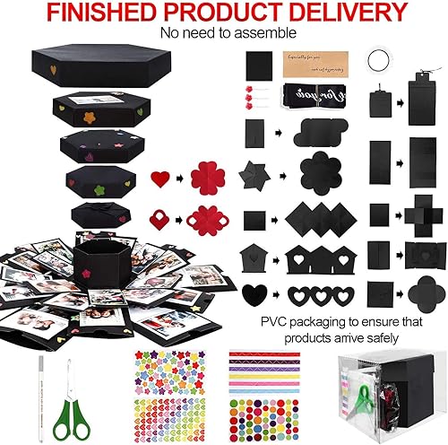 WisFox Boite Surprise, Cadeau Surprise Mémoire d'amour Faite Main de Bricolage Créatif de Cadeau d'Explosion de Surprise, Scrapbooking Album Photo Coffret Cadeau Anniversaire Mariage Saint Valentin - Nail Gallerys