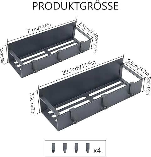 Yeden Lot de 2 étagères à épices magnétiques pour réfrigérateur avec 4 crochets, aimants puissants, sans perçage - Nail Gallerys