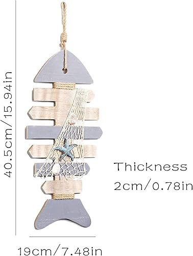 Hoshisea Décor en Bois Os Poisson, Squelette Poisson Nautique, avec Coquilles Saint-Jacques et étoile de mer Décoration Murale Tentures Porte Décor à la Maison Thème la Plage(40.5x19x2 - Nail Gallerys