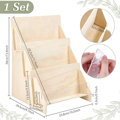 PH PandaHall 3 niveau Présentoir de Cartes de Vœux en Bois Support de Présentation pour Cartes Postales Présentoir de Comptoir pour Marque Pages Photo 25.8x24.5x34cm - Nail Gallerys