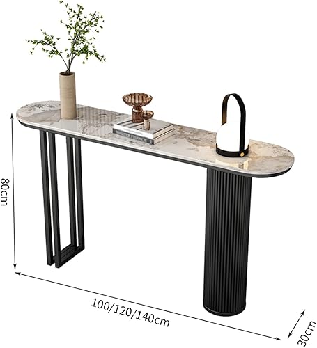 Console Couloir Étroit Luxe Léger Nordique Ardoise Table D'entrée avec Cadre en Fer Noir Console Meuble Entree Table D'appoint pour Entrée, Salon, Couloir(White,100 * 30 * 80cm) - Nail Gallerys