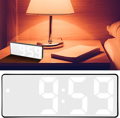 Horloge Murale Digitale,Horloge Numérique Grand Écran,Réveil Miroir LED Réveil Numérique Horloges Électroniques Horloge De Table Rechargeable USB (Lumière Rectangulaire Noire Et Blanche) - Nail Gallerys