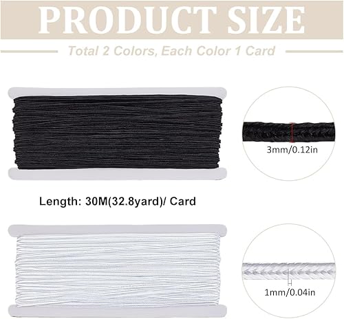 MAYJOYDIY Cordon Tressé Soutache 60m × 3mm pour Couture Cordon Tressé Cordons de Perles Fil pour Matelassage Garniture Bricolage Fournitures de Fabrication Artisanale (Noir et Blanc) - Nail Gallerys