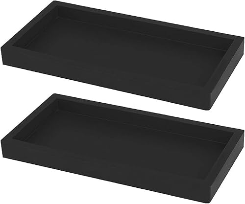 Lot de 2 plateaux de salle de bain en silicone noir - 20 x 10 cm - Plateau rectangulaire pour bougies, serviettes, cosmétiques - Nail Gallerys
