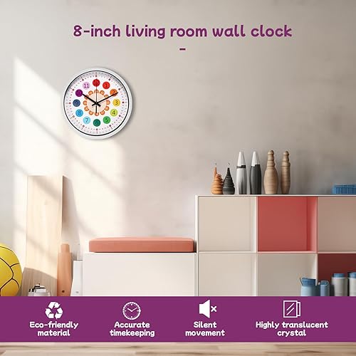 Horloge murale pour enfants, 20,3 cm, développement précoce et activité pour apprendre à lire l'heure, horloge de croissance pour tout-petits, apprendre à lire l'heure horloge pour chambre à coucher, - Nail Gallerys