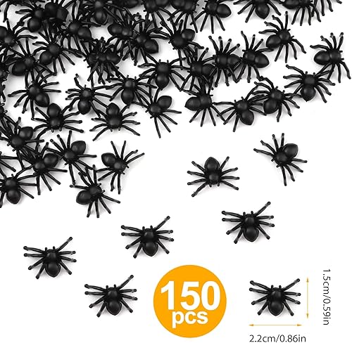Savita 150pcs Araignée Réaliste Décoration d'halloween, Plastique Mini Araignée Noir Réaliste Effrayant Araignée Farce Halloween Décorations de Maison Hantée pour Halloween Fêtes - Nail Gallerys