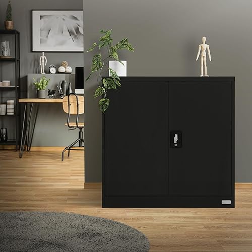 ML-Design Armoire de Classement Verrouillable, 90x40x90 cm, Noir, en Acier, avec 2 Portes, 2 Etagères Réglables en Hauteur, Aspect Intemporel, Armoire Rangement d'Objets, pour Bureau, Chambre, Salon - Nail Gallerys