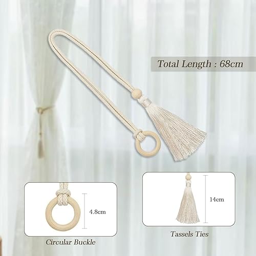 SanKristo 2 Pièces Embrasses de Rideaux en Coton Naturel, Embrasse à Bohème Rideaux Ajustables avec Pendentif Pompon, Rideaux Tissé à La Main avec Boucle Circulaire pour la Chambre à Coucher (Beige) - Nail Gallerys