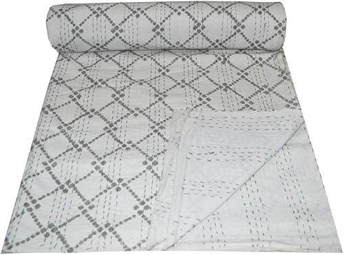 YUVANCRAFTS Couvre-lit indien fait main en coton Kantha traditionnel imprimé à pois pour lit simple (jaune) - Nail Gallerys