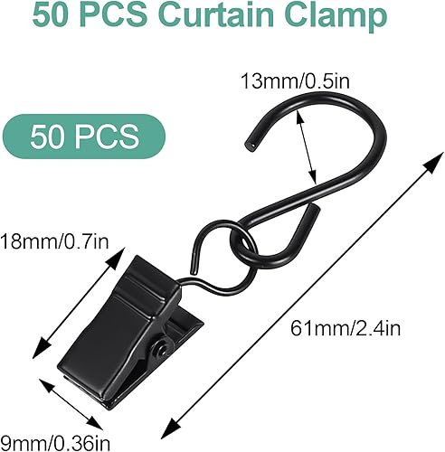 Sheryl&Rain 50 pièces Noir Pinces à Rideau avec Crochet en S, Pince Polyvalente pour Rideaux, Rideaux de Douche Clip Crochets, Clip de lumière de fête, Crochet décoratif, Pince à Serviette - Nail Gallerys