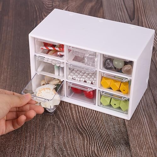 Lot de 2 boîtes de rangement de tiroir de bureau avec 9 tiroirs Mini boîte de rangement amovible transparente et blanche pour fournitures de bureau et accessoires - Nail Gallerys