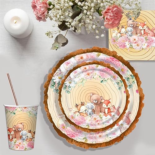 Assiette Baby Shower Anniversaire Fille, 120 Pièces Rose Fleur Assiettes Carton Tasse Serviette Paille Vaisselle set 24 invités, Baby Shower Anniversaire Gender Reveal Decoration - Nail Gallerys