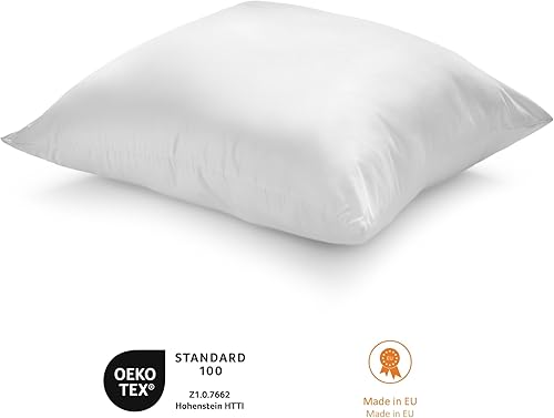 sleepling 193785 Lot de 2 oreillers Bio Coton, Remplissage de Bouteilles en Plastique recyclées, Fabriqué en UE, Lavable jusqu'à 40 degrés, Oekotex 100, Moyen á Ferme, 60 x 60 cm, Blanc - Nail Gallerys