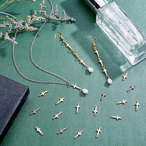 PH PandaHall 40pcs Croix Pendentif Liens 4 Couleurs Double Boucle Croix Liens Centre 18K Plaqué Or Pendentifs Charmes pour Collier de Prière Fabrication de Bijoux Party Favor - Nail Gallerys