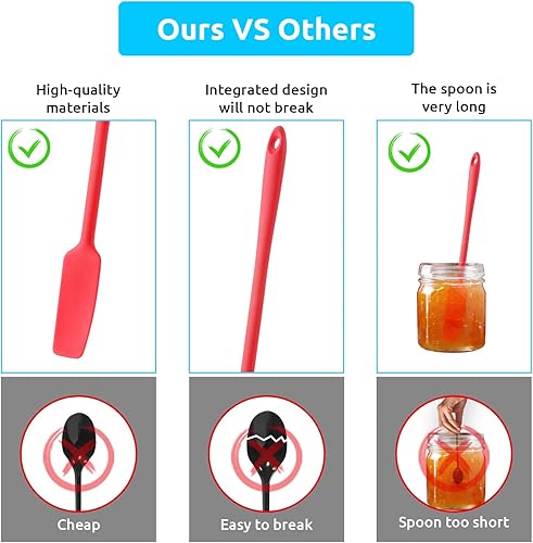 Mabor Lot de 3 spatules en silicone à long manche pour la cuisson, antiadhésive, résistante à la chaleur, spatule fine pour bocaux, beurre d'arachide, accessoires de cuisine - Nail Gallerys