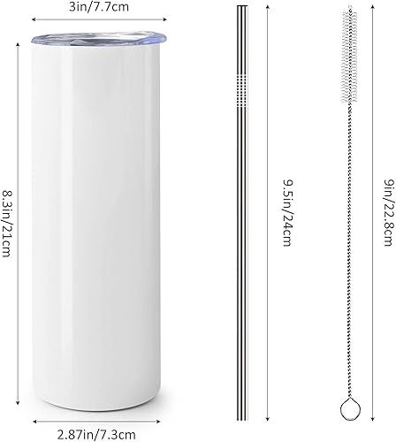 MSYU Lot de 8 gobelets à sublimation vierges en vrac de 591 ml avec couvercle et paille - Blanc - Nail Gallerys