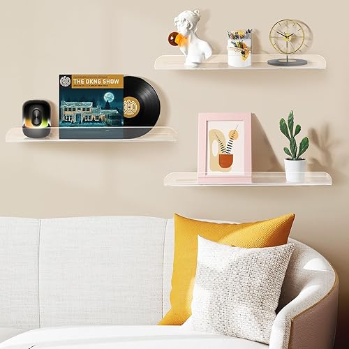 wooshwa Etagere Flottante Murale 4 Pack Rangement Accroche Vinyle Mural 40cm en Acrylique avec vis, pour Chambre, Salon, Salle de Bain, Cuisine, Bureau - Irisé - Nail Gallerys