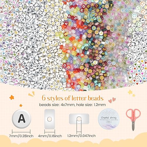 FZIIVQU 1400pcs Perles Lettres, 6 couleurs 4x7mm Perles Pour Bracelet, Perles D'amour, Perles Numéro，Perles Pour Bijoux，Kit Bracelet DIY Cadeau - Nail Gallerys