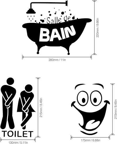 Foonii 3 PCS Autocollant Mural, Toilette/salle de bain/Baignoire Porte Autocollant Stickers Muraux, Créatif Imperméable Amovible Décorations Intérieure Stickers (noir) - Nail Gallerys