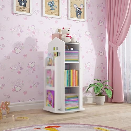 YHRJ Rangement Livre Enfant roulettes Étagère Rotative pour Enfants À La Maison, Support De Rangement pour Jouets Au Sol De La Maternelle, Petite Étagère en Forme De Maison, Installation Facile - Nail Gallerys