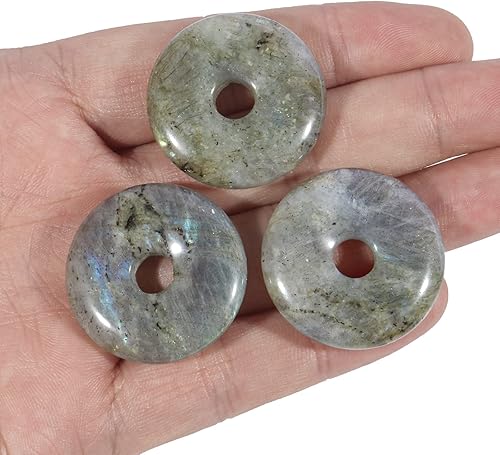 Lovionus89 Donut en cristal, 3 pièces de pièce chanceuse avec grand trou Amulette Cercle de la paix Bijoux en cristal de guérison pour bricolage - Nail Gallerys