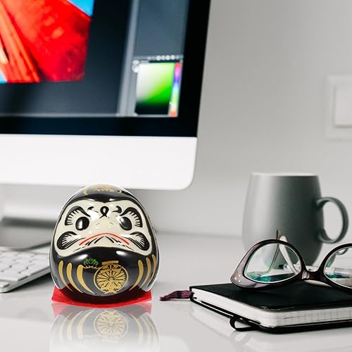 Zerodeko Poupée Daruma Mini Statue De Daruma en Céramique Japonaise Décoration Feng Shui pour La Maison Le Bureau Symbolisant La Chance Artisanat (Noir) - Nail Gallerys