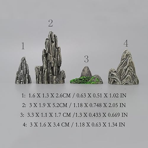 4 Pièces Mini Bonsaï Montagne, Jardin Miniature Décor, Fish Tank Décor Résine, Jardin Ornement Aquarium Pierres de montagne Maison de poupée Accessoires Table de Sable (4, Petit) - Nail Gallerys