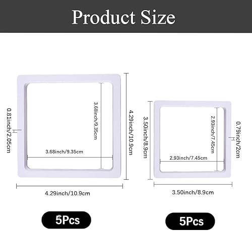 SOFPLATE 10 vitrine Flottante Blanche de 3.5 x 3.5/4.29 x 4.29 Pouce Cadre Flottant D Transparent Boîte Carrée en Plastique Support pour Emballage Rangement de Bijoux Pierres Précieuses Fossiles Roch - Nail Gallerys