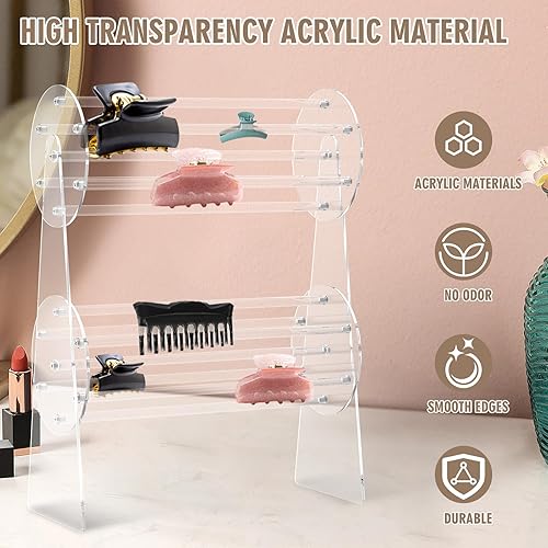 Support de bandeau à 2 niveaux en acrylique transparent pour accessoires pour cheveux, organisateur rotatif à 360°, organisateur de pinces à cheveux, présentoir transparent pour coiffeuse - Nail Gallerys