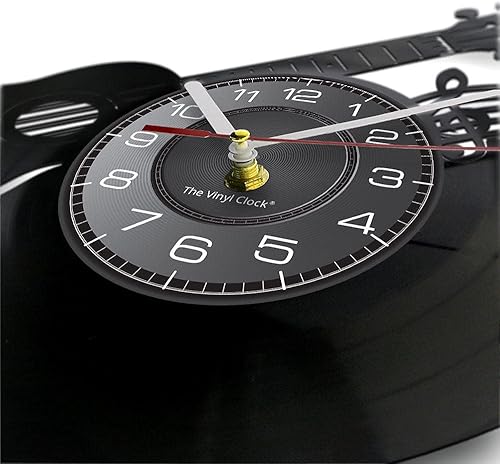 yltian Guitare Acoustique Noire Notes de Musique Disque Vinyle CD Disque Horloge Murale Musique Murale Art déco Musicien Guitariste Horloge Murale - Nail Gallerys