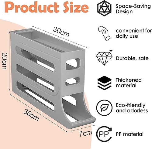 Distributeur D'œufs pour Réfrigérateur à Roulement Automatique - Support à Oeufs à 4 Niveaux pour Réfrigérateur Boîte de Rangement, Organisateur D'œufs de Cuisine en Plastique Durable (Gris) - Nail Gallerys