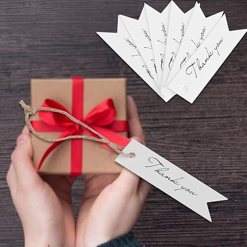 Zerodis 100 Pcs Etiquettes Kraft Carte Thank You Etiquettes de Cadeau de Mariage Fête D'anniversair Message Suspension Tag Cadeau avec Ficelle de Jute(White) - Nail Gallerys
