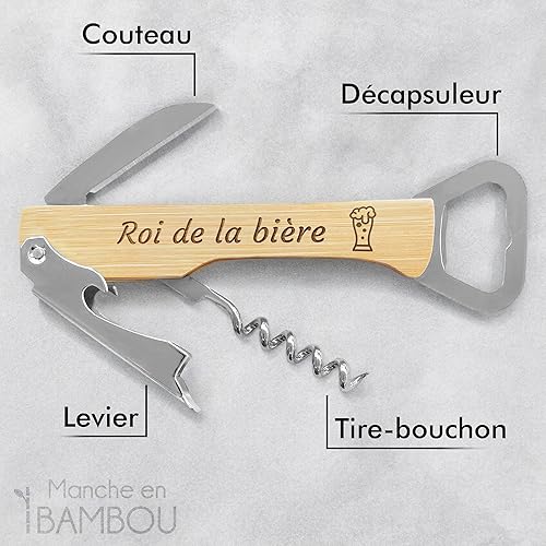 Tire-bouchon personnalisé - Limonadier personnalisable - Décapsuleur - Prénom gravé - Tire-bouchon sommelier bois et acier inoxydable - Idée cadeau homme, papa, fête des pères (Modèle Prénom) - Nail Gallerys