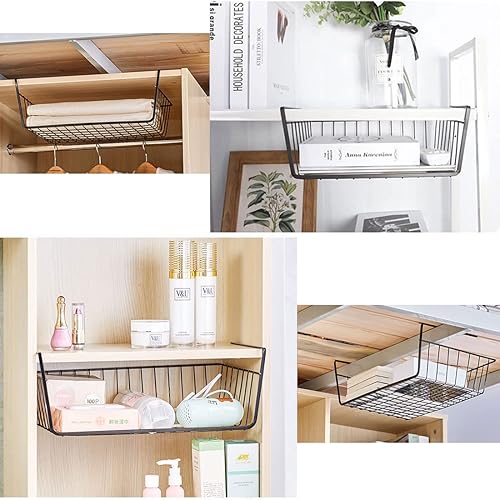 WEERSTONE Lot de 2 paniers de rangement amovibles à suspendre sous une étagère en fil métallique pour cuisine, armoires, étagères, armoire, salle de bain, bureau (noir) - Nail Gallerys